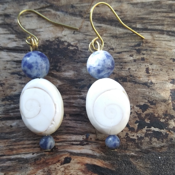 Pennyroyal Jewelry - Sweet Opercule Shell Earrings with Sodalite